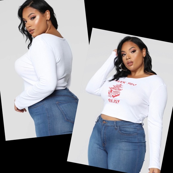 Fashion Nova “THANK YOU ENJOY” White Long Sleeve Ribbed Tee NWT Size 2X - Picture 11 of 13